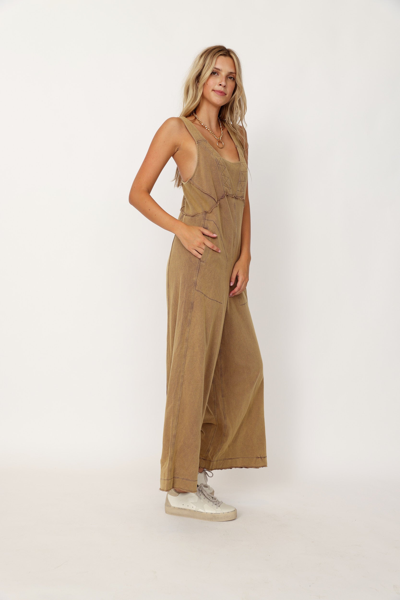 SALE - Wiley Mineral Wash Wide Leg Jumpsuit