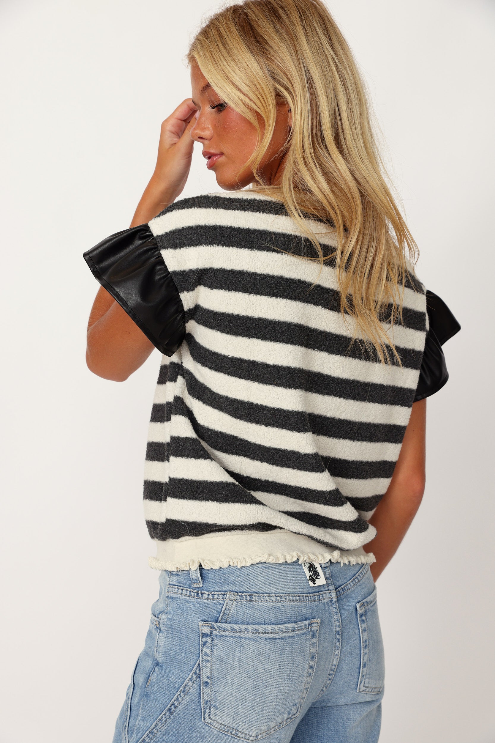 Ashton Faux Leather Ruffle Sleeve Top