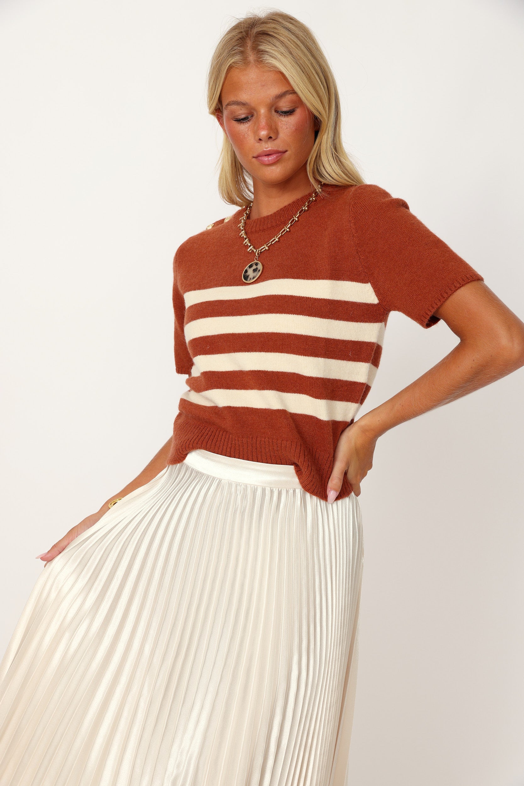 Elise Stripe Short Sleeve Sweater