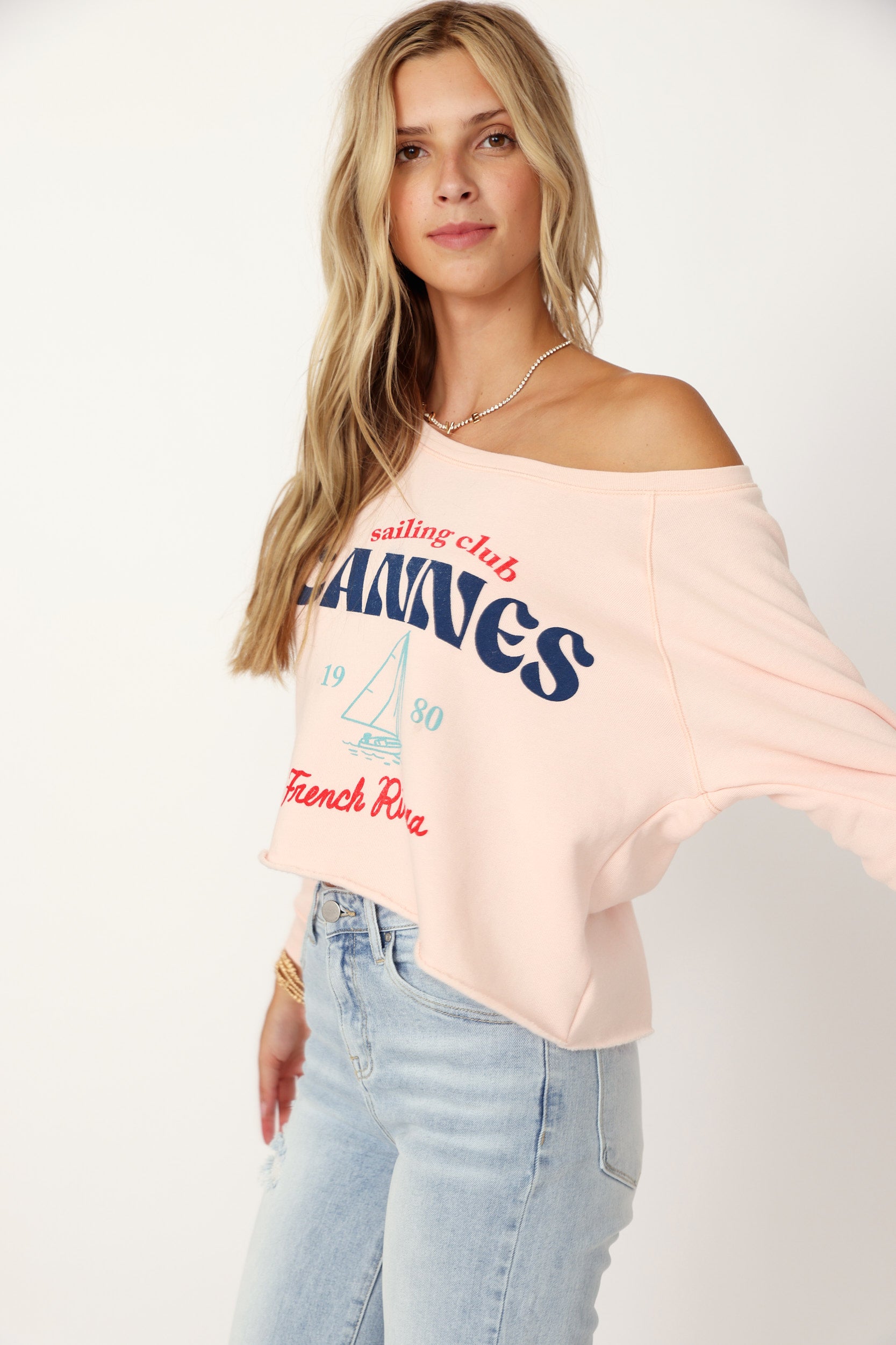 SALE - "Cannes Sailing Club" Pullover Crop Sweatshirt