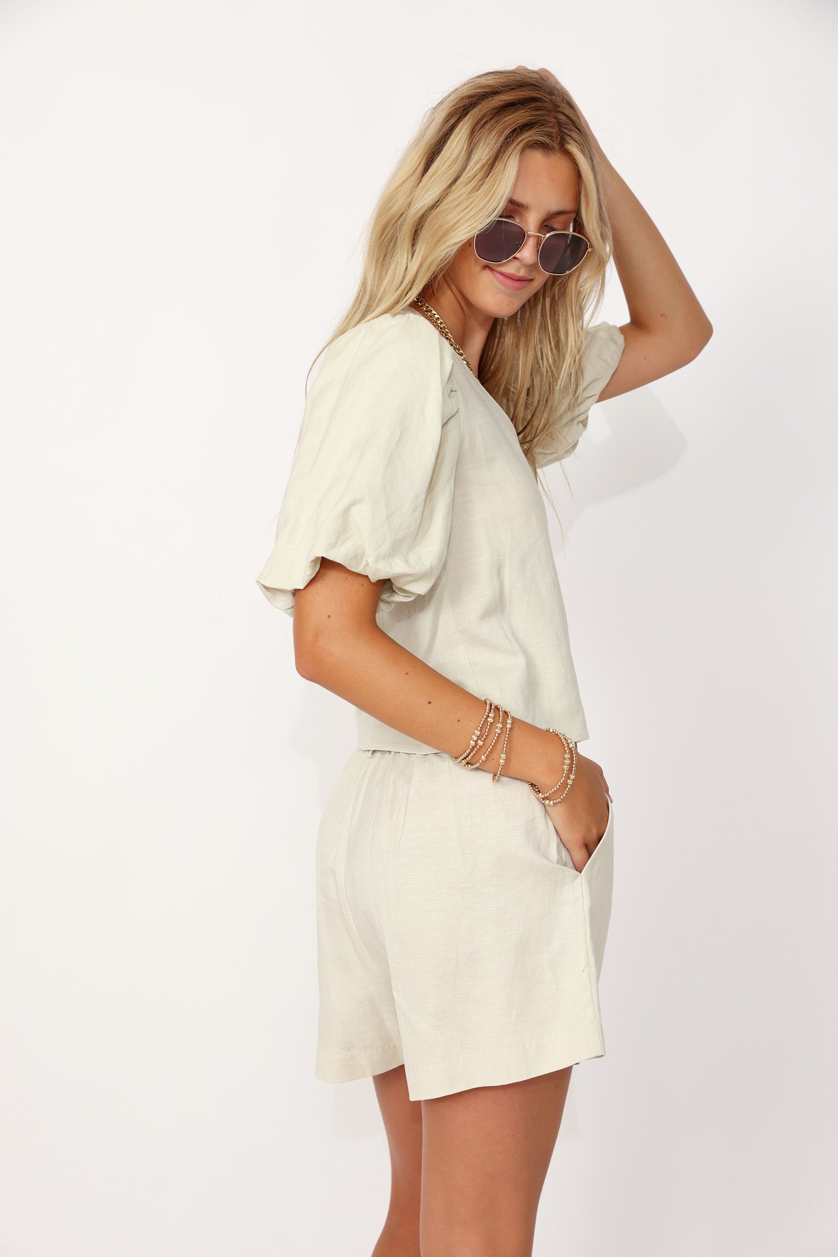 SALE - Rivera Balloon Sleeve V Neck Blouse