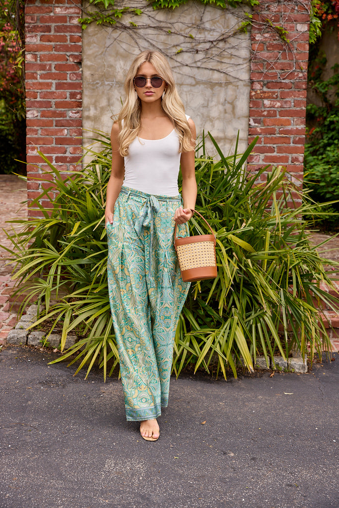 Farrah Satin Paisley Pattern Pants - fab'rik