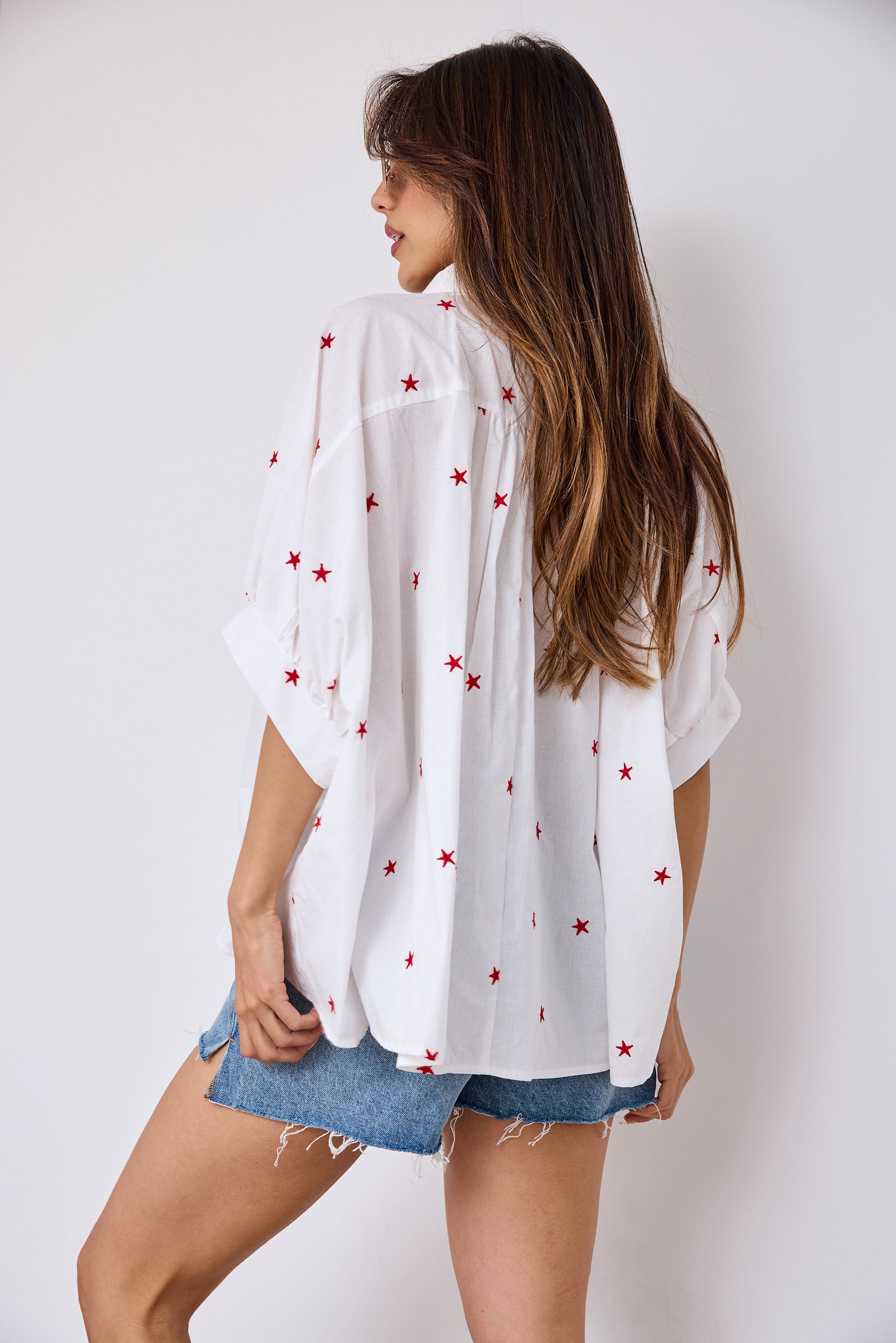 Lina Embroidered Oversized Button Down Blouse