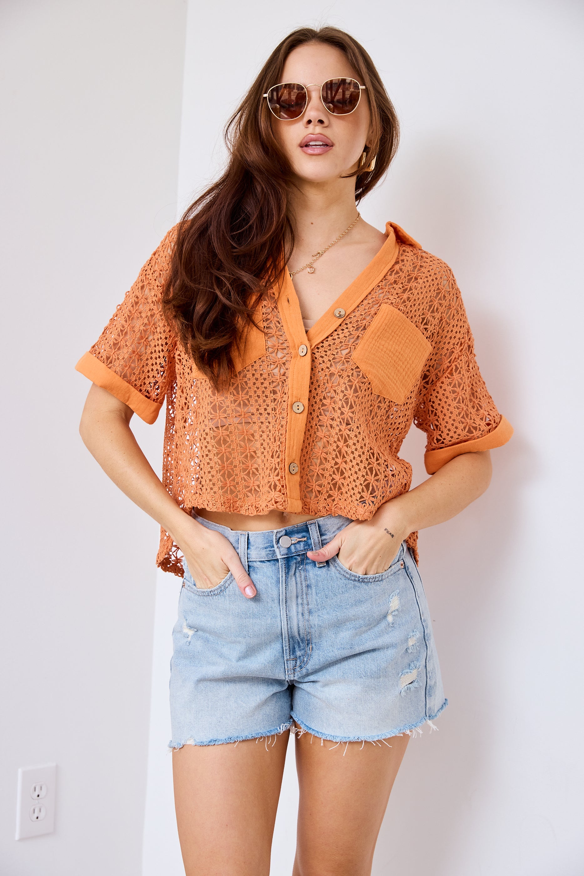 Lindsey Crochet Button Front Top - fab'rik