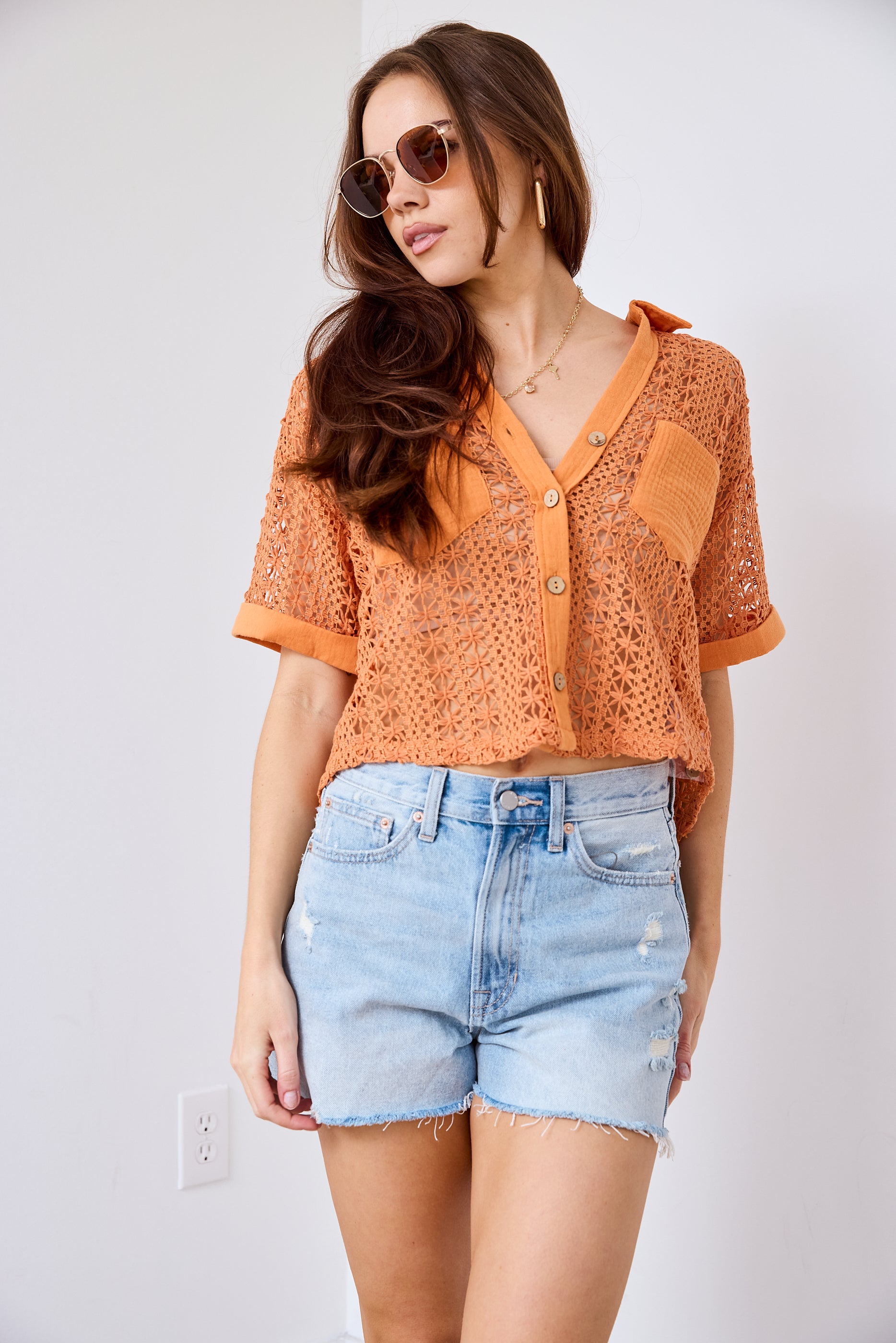 Lindsey Crochet Button Front Top - fab'rik