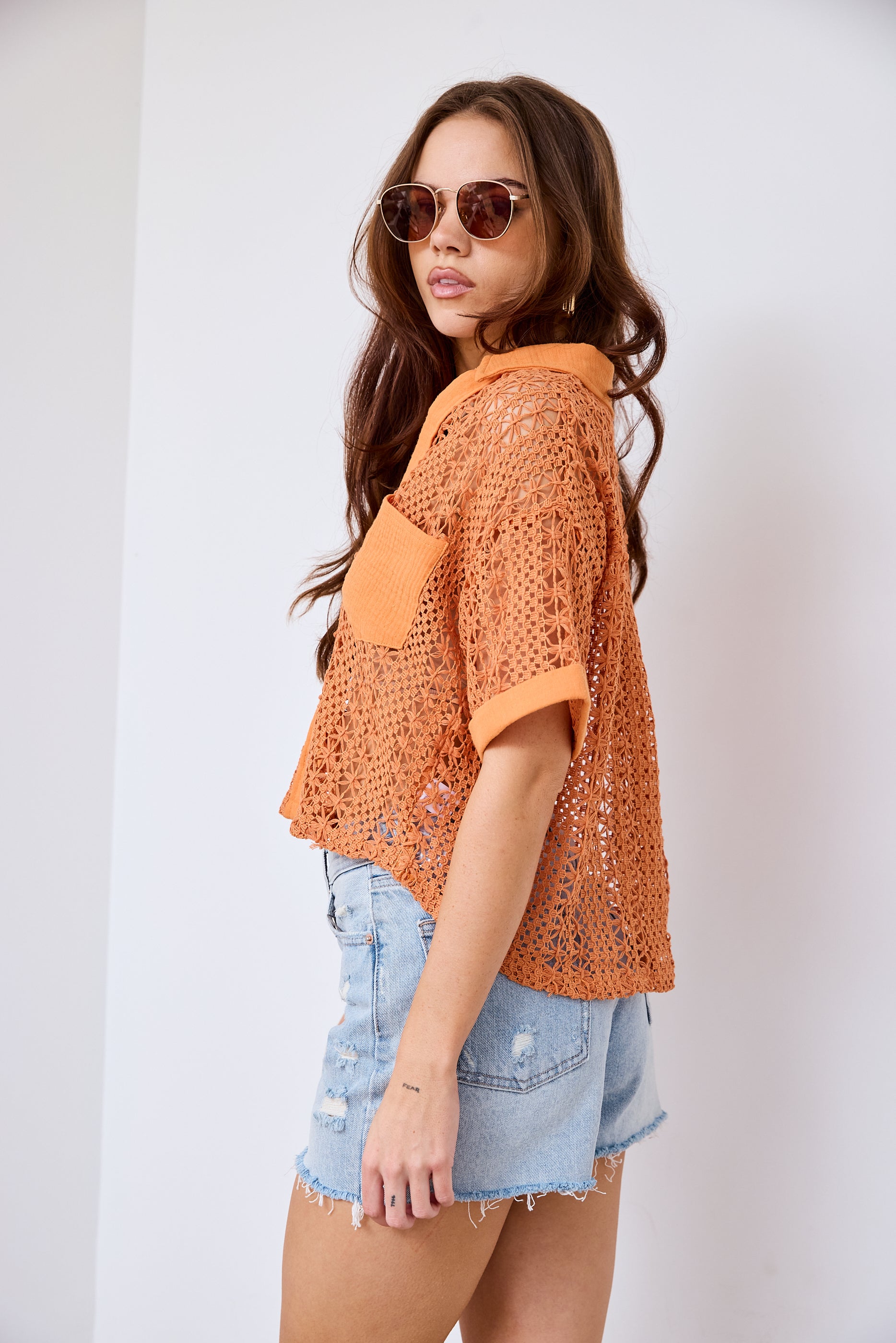 Lindsey Crochet Button Front Top - fab'rik