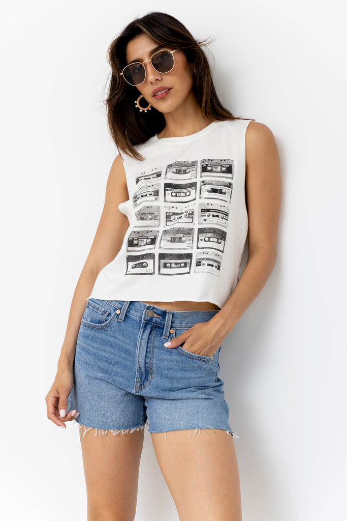 Cassette Tape Sleeveless Graphic Tee - fab'rik