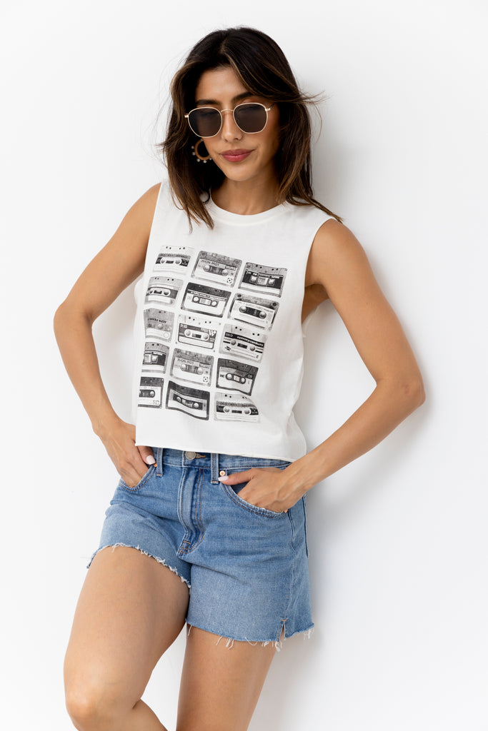 Cassette Tape Sleeveless Graphic Tee - fab'rik