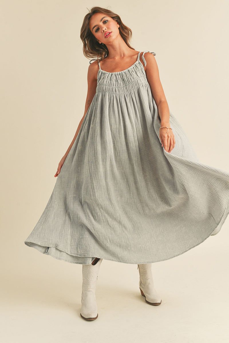 Selah Chambray Shoulder Tie Midi Dress - fab'rik