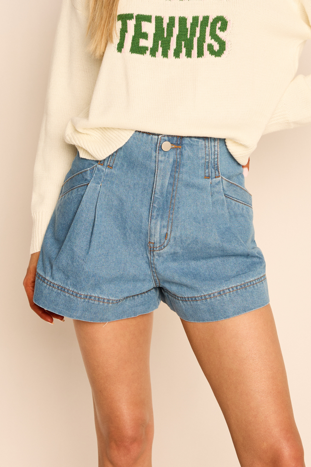Mona Pleated Denim Shorts