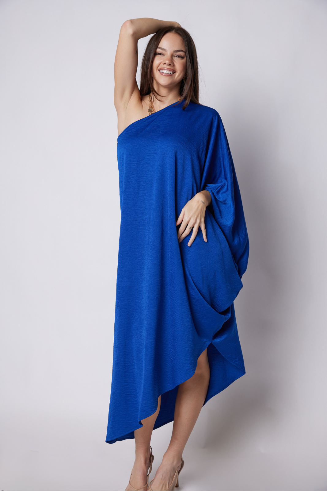 Emmaline One Shoulder Asymmetrical Midi Dress