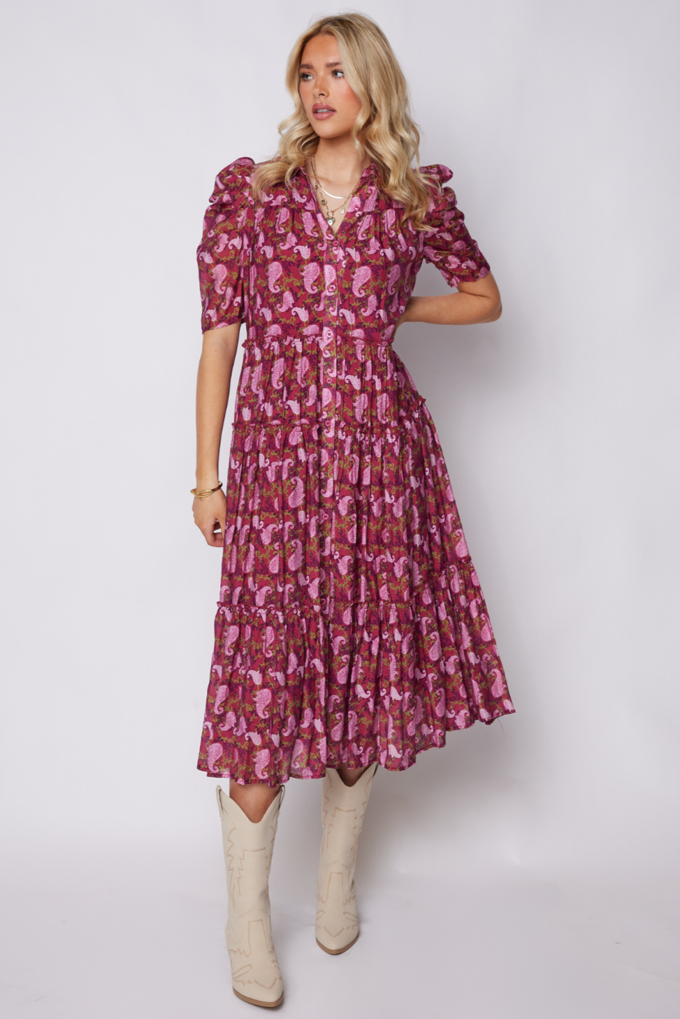 Louise Printed Button Front Midi Dress