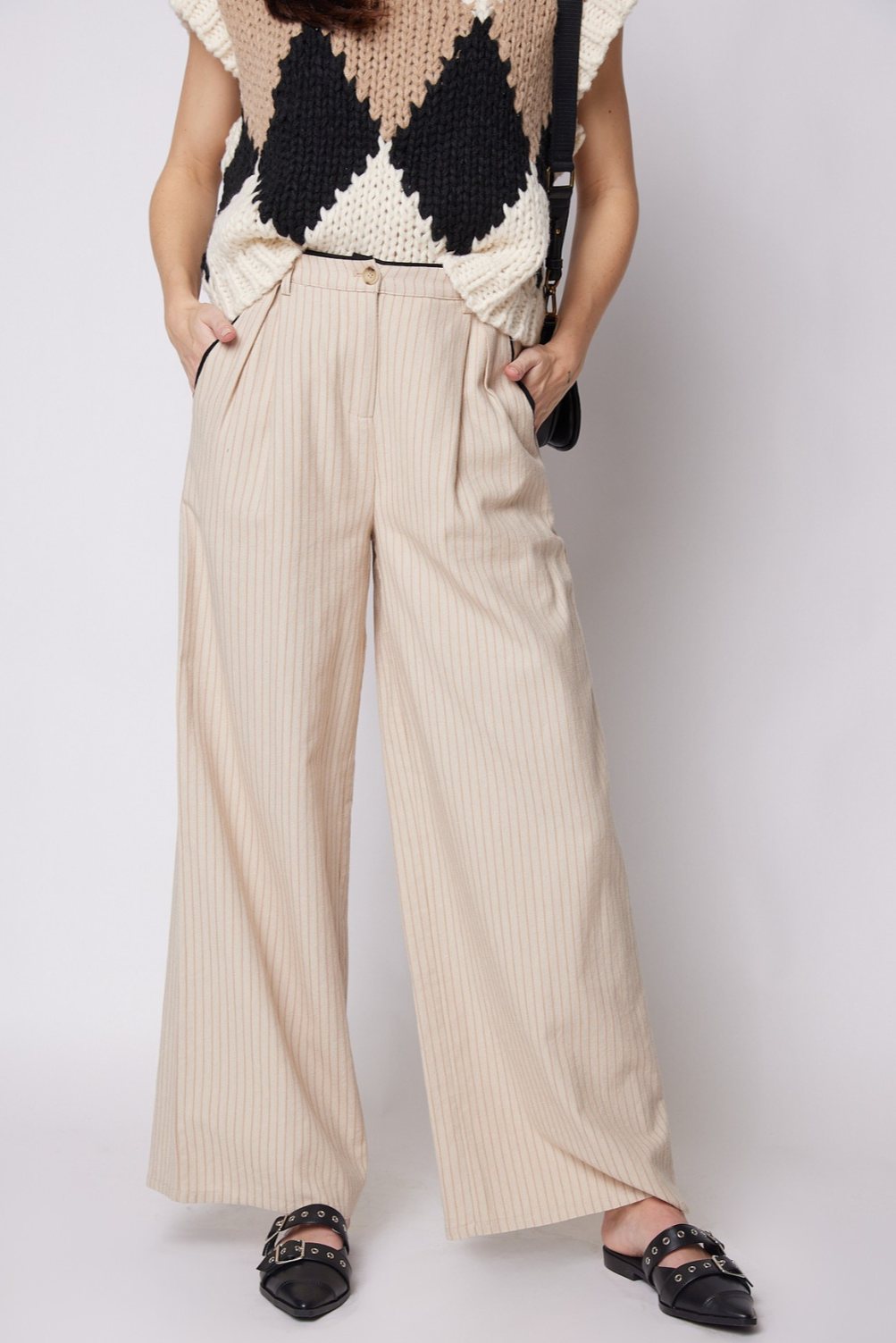 SALE - Joyce Contrast Piping Detail Linen Pants