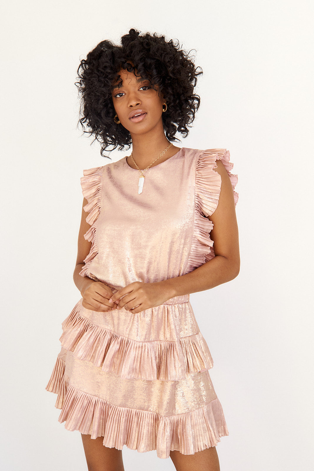 SALE - Codi Pleated Detail Metallic Dress - fab'rik