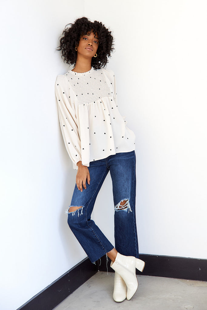 Blythe Long Sleeve Heart Print Blouse - fab'rik