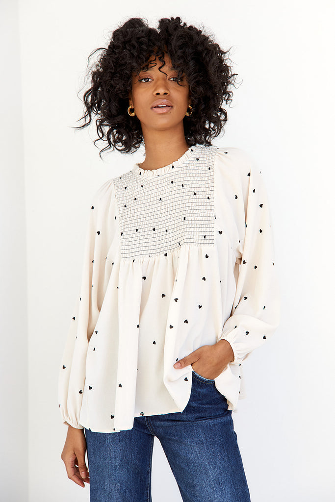 Blythe Long Sleeve Heart Print Blouse - fab'rik