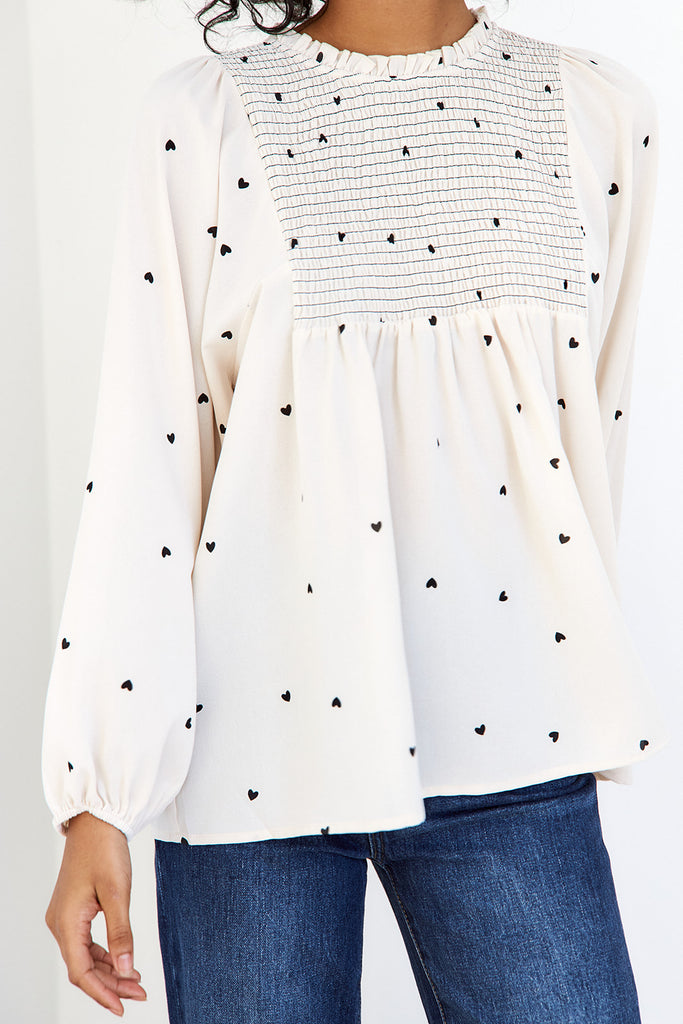 Blythe Long Sleeve Heart Print Blouse - fab'rik
