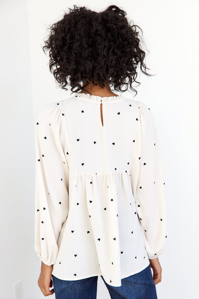 Blythe Long Sleeve Heart Print Blouse - fab'rik