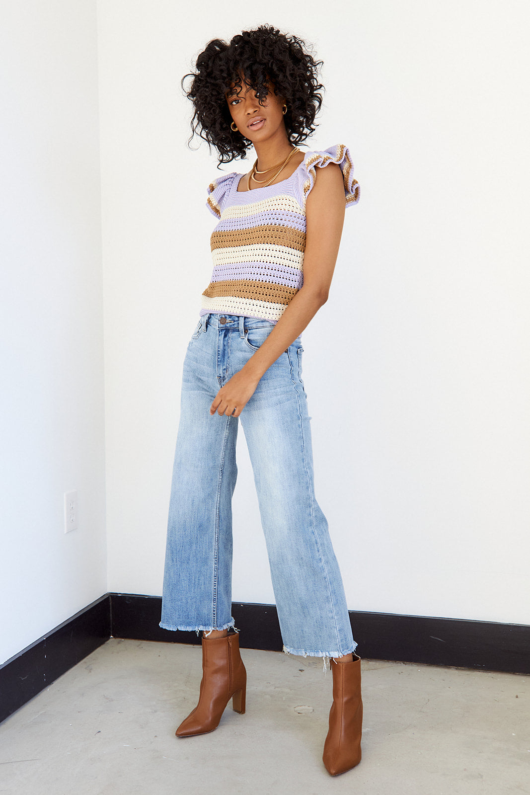 Mills Striped Ruffle Sleeve Sweater - fab'rik