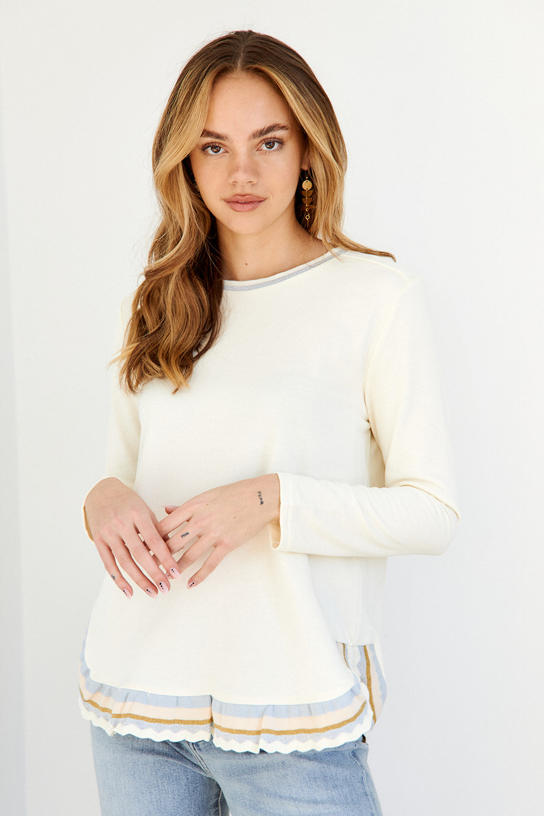 Frenchie Ruffle Hem Long Sleeve Knit Top - fab'rik
