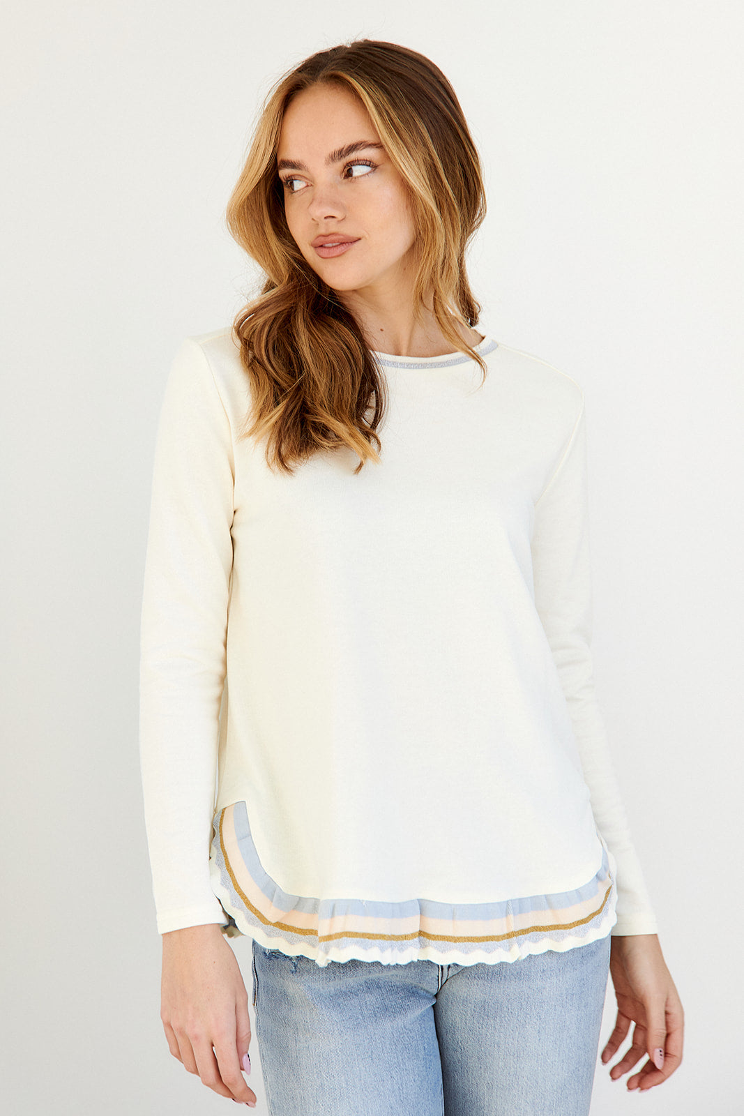 Frenchie Ruffle Hem Long Sleeve Knit Top - fab'rik