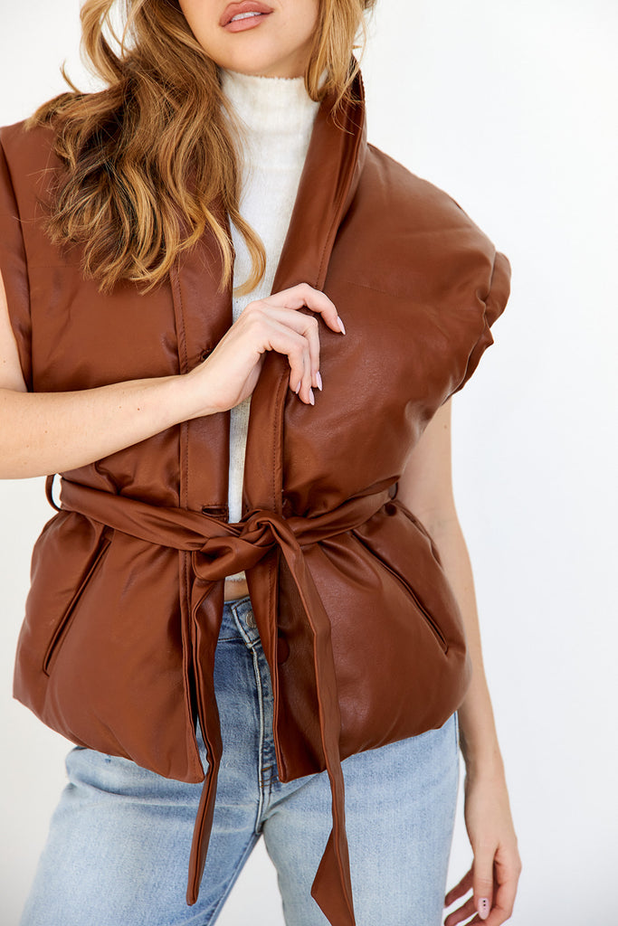 SALE - Lawston Faux Leather Puffer Vest - fab'rik