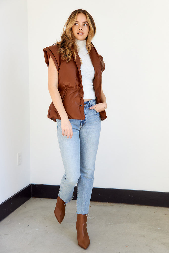 SALE - Lawston Faux Leather Puffer Vest - fab'rik