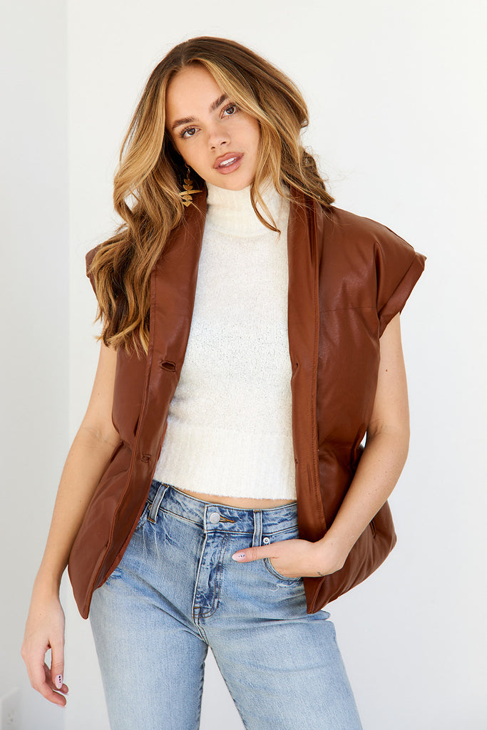 SALE - Lawston Faux Leather Puffer Vest - fab'rik