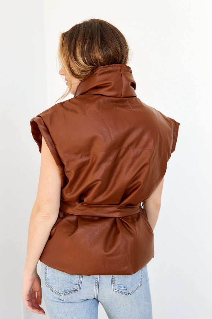 SALE - Lawston Faux Leather Puffer Vest - fab'rik