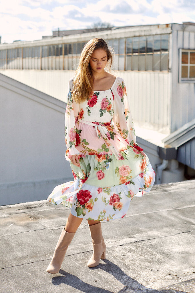 SALE - Margot Floral Tiered Midi Dress - fab'rik