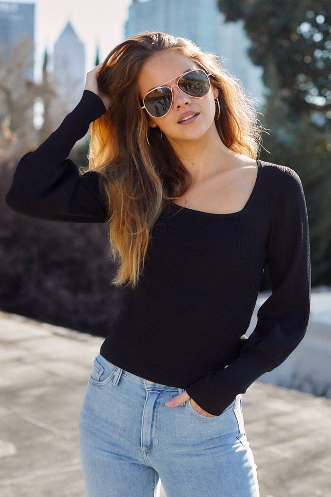 SALE - Collins Puff Sleeve Knit Top - fab'rik