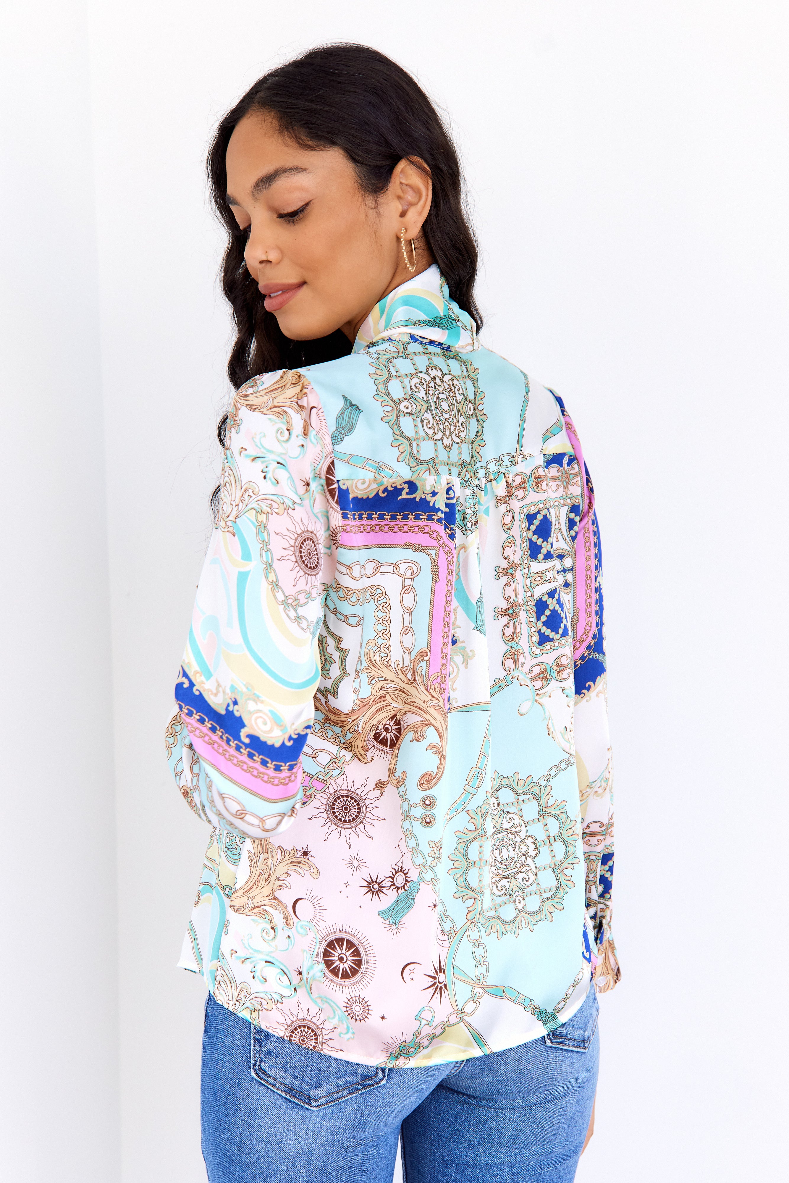 Camden Scarf Print Tie Neck Blouse - fab'rik