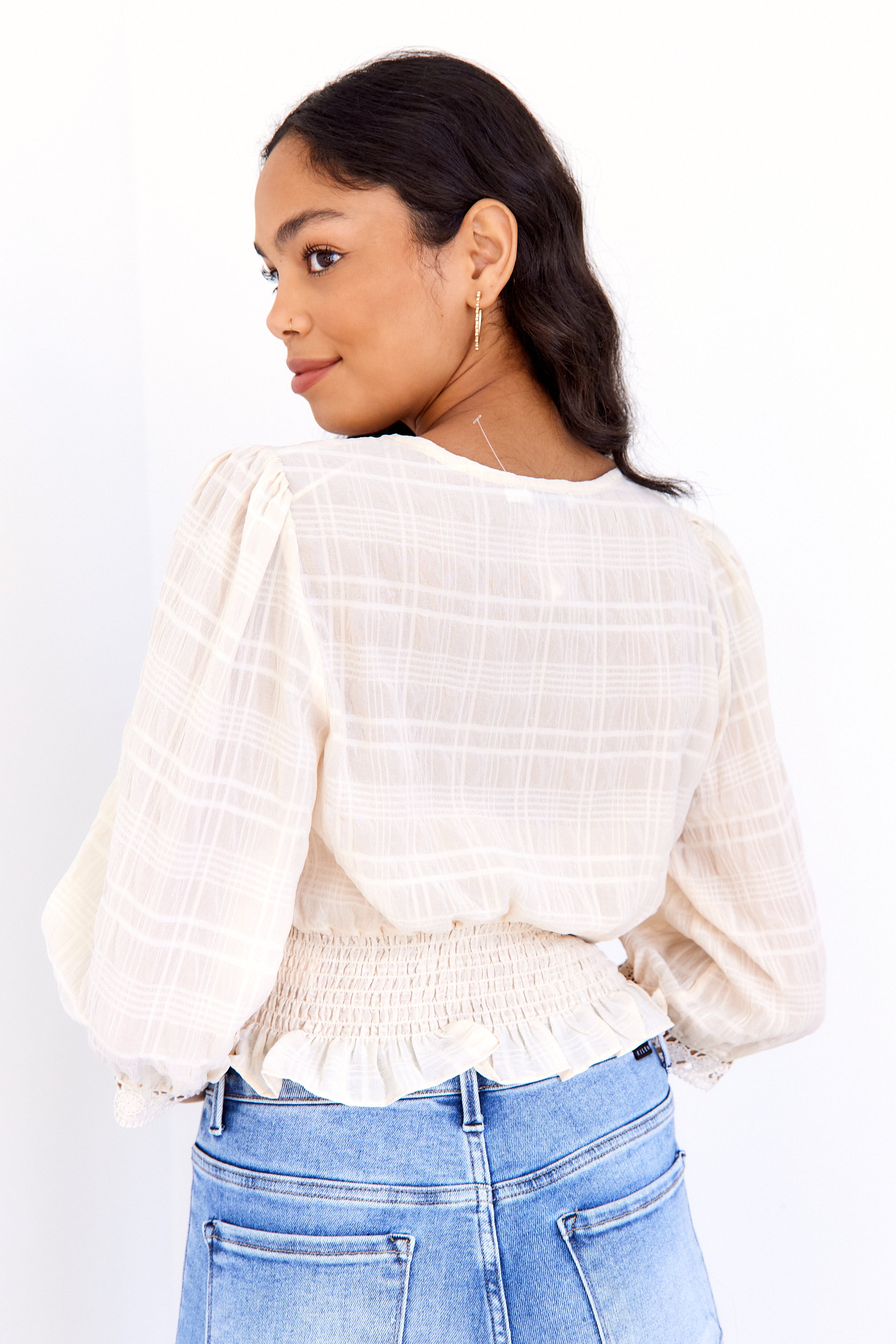 Carmella Lace Trim Smock Waist Blouse - fab'rik