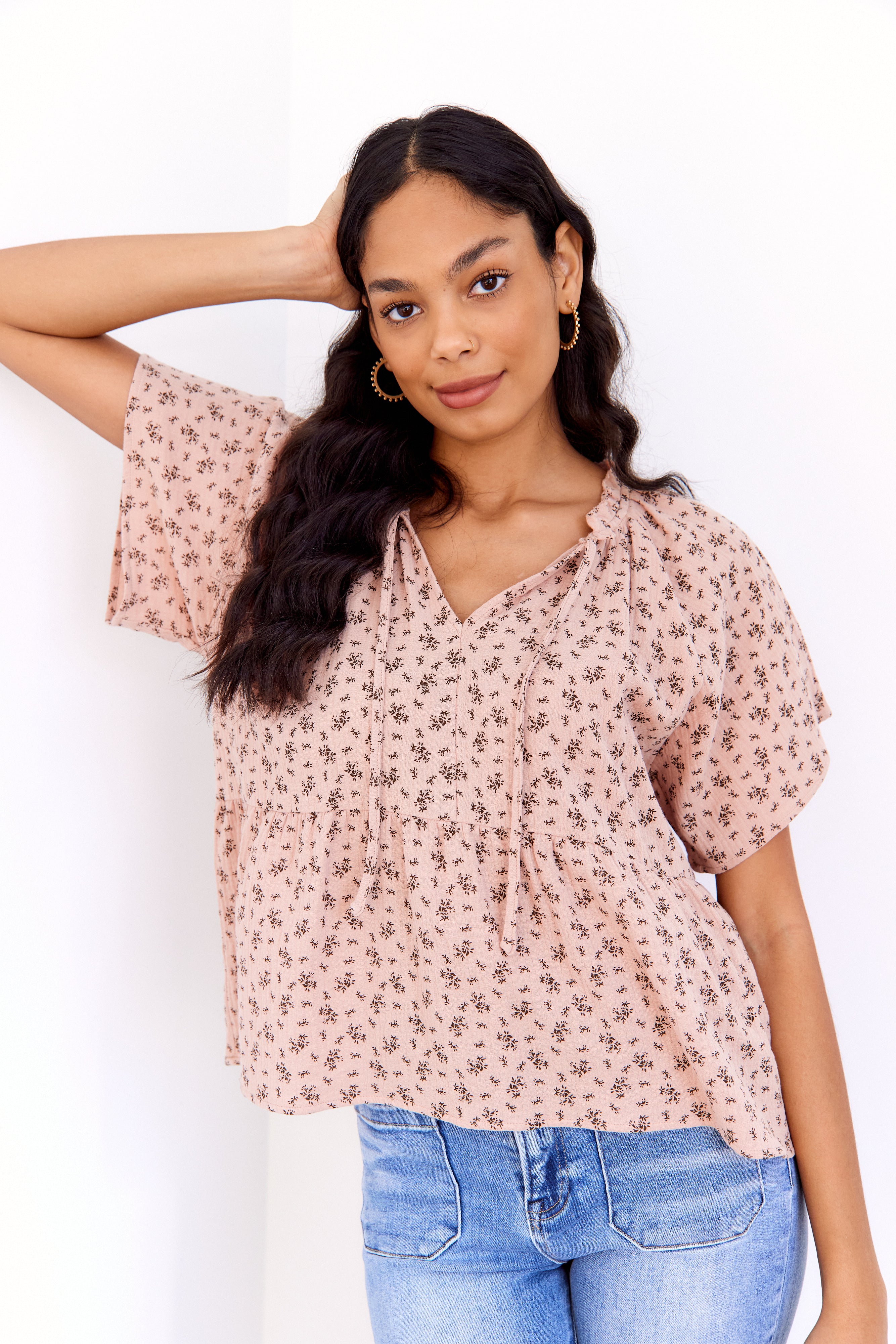 Augusta Tie Front Peplum Top - fab'rik