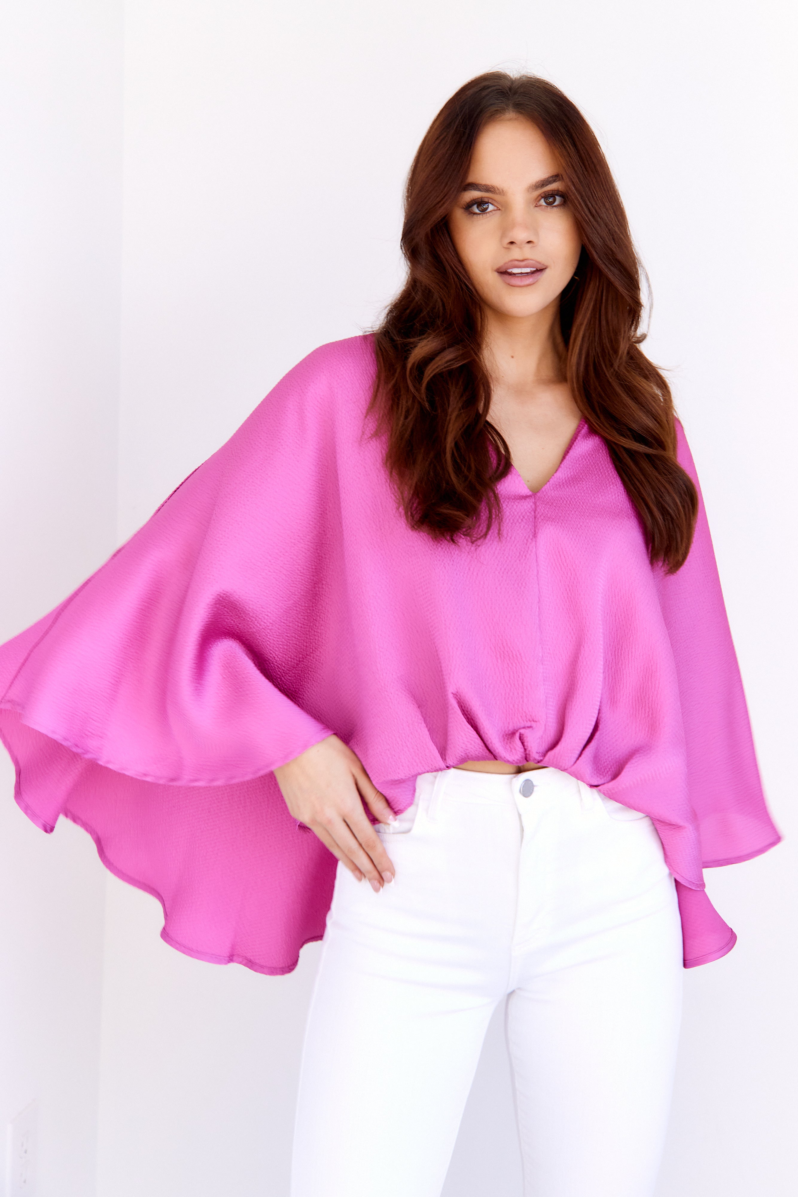 Keely Bubble Hem Cape Blouse - fab'rik