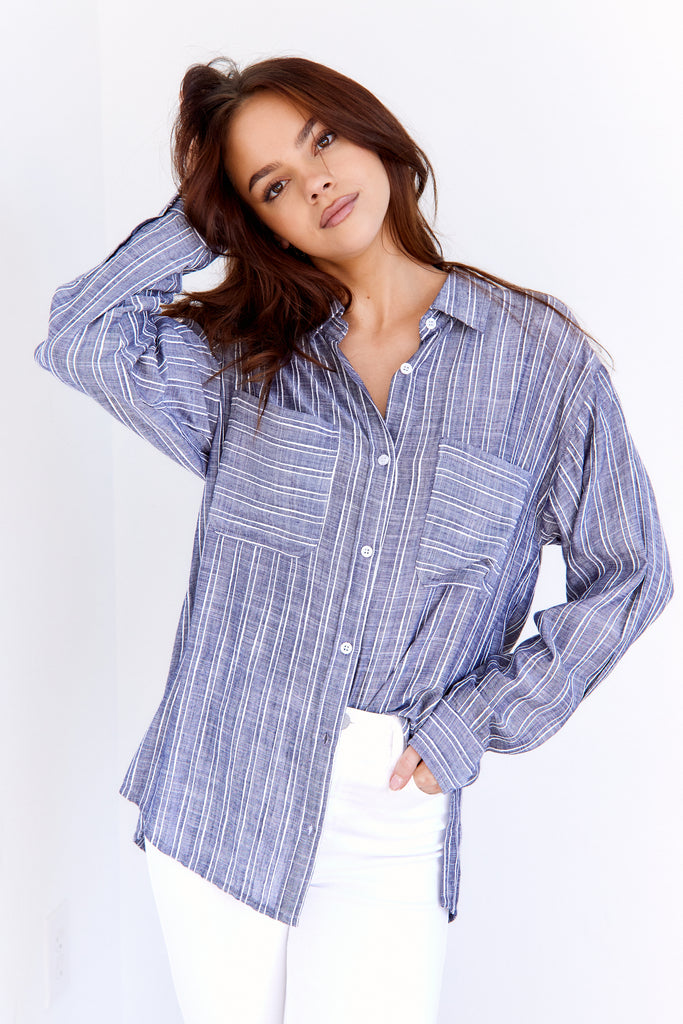 Claire Textured Stripe Button Down - fab'rik