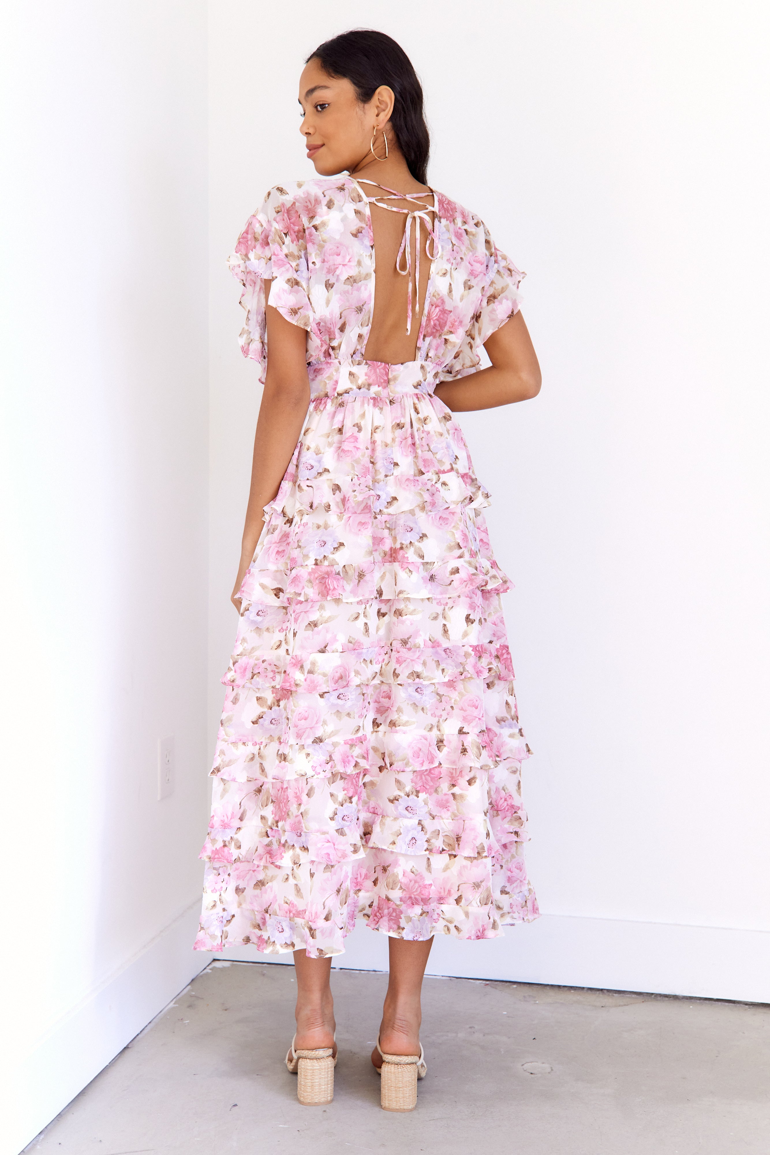 Adriana Tiered Chiffon Floral Maxi Dress - fab'rik