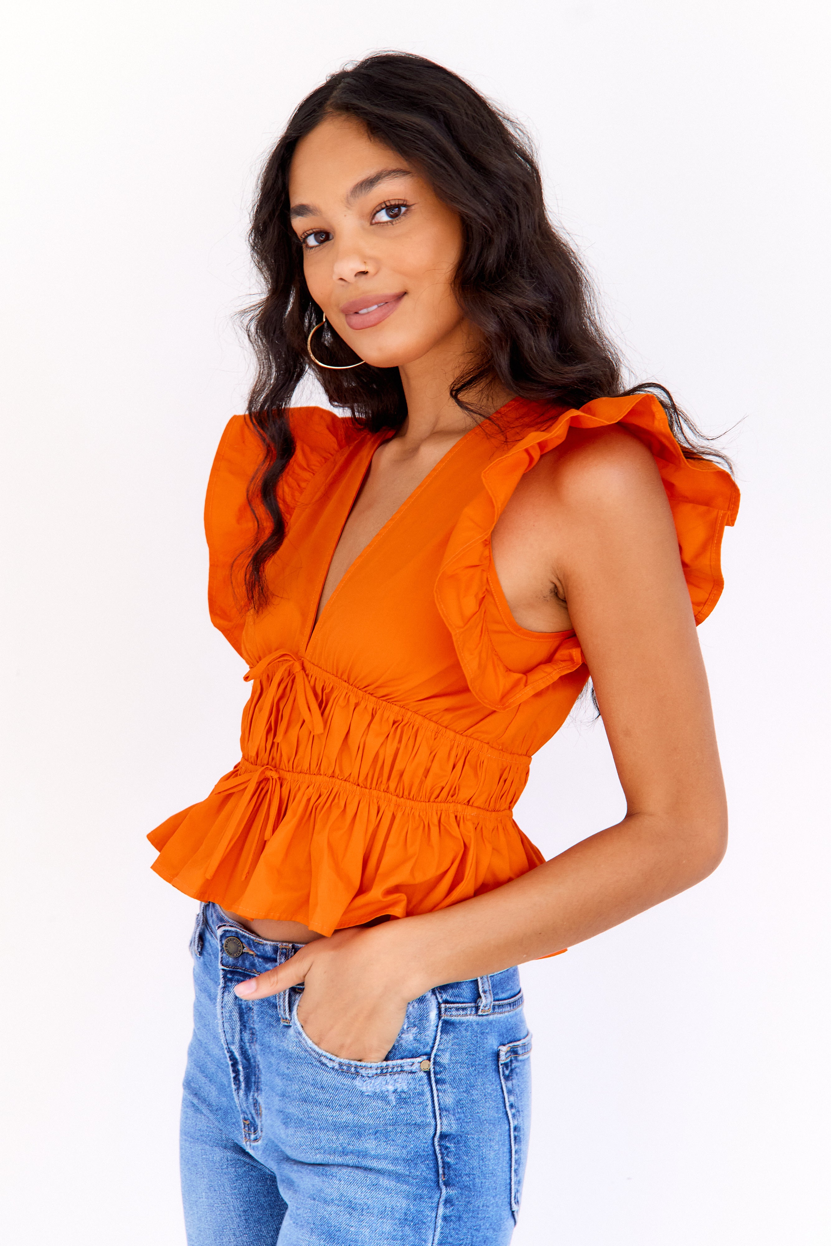 Lula Ruffle Sleeve Peplum Top - fab'rik