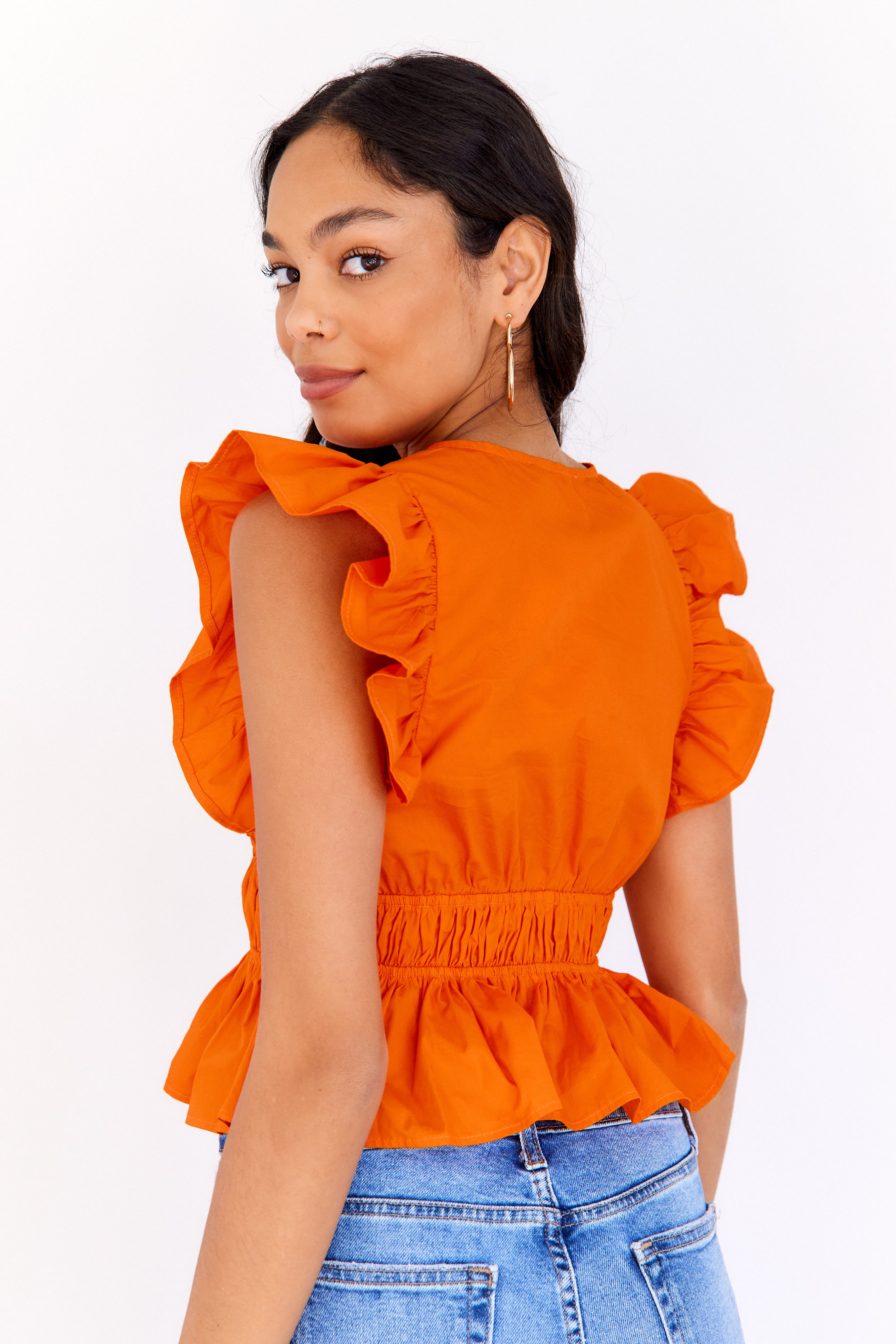 Lula Ruffle Sleeve Peplum Top - fab'rik