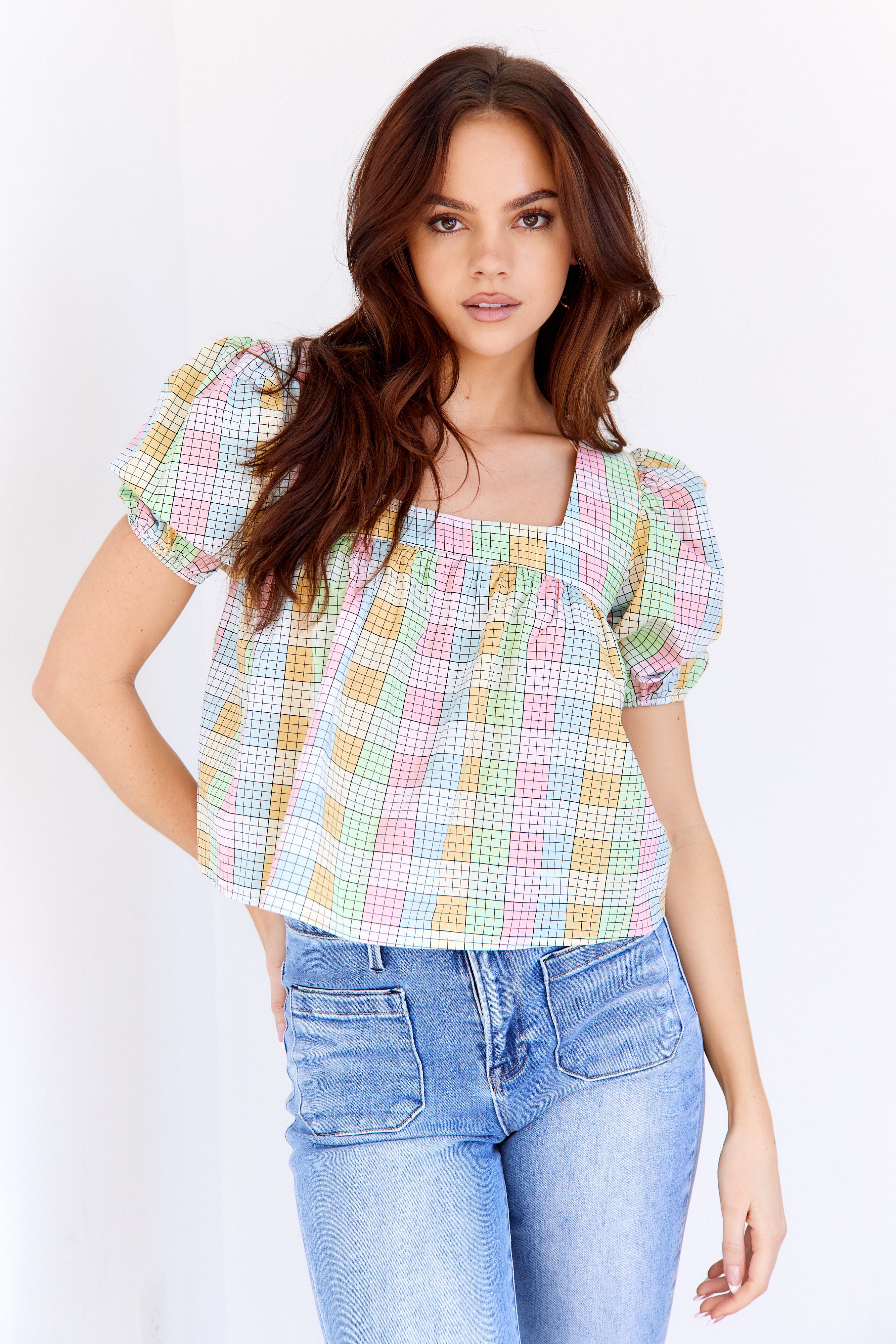 Valerie Multi Check Babydoll Top - fab'rik
