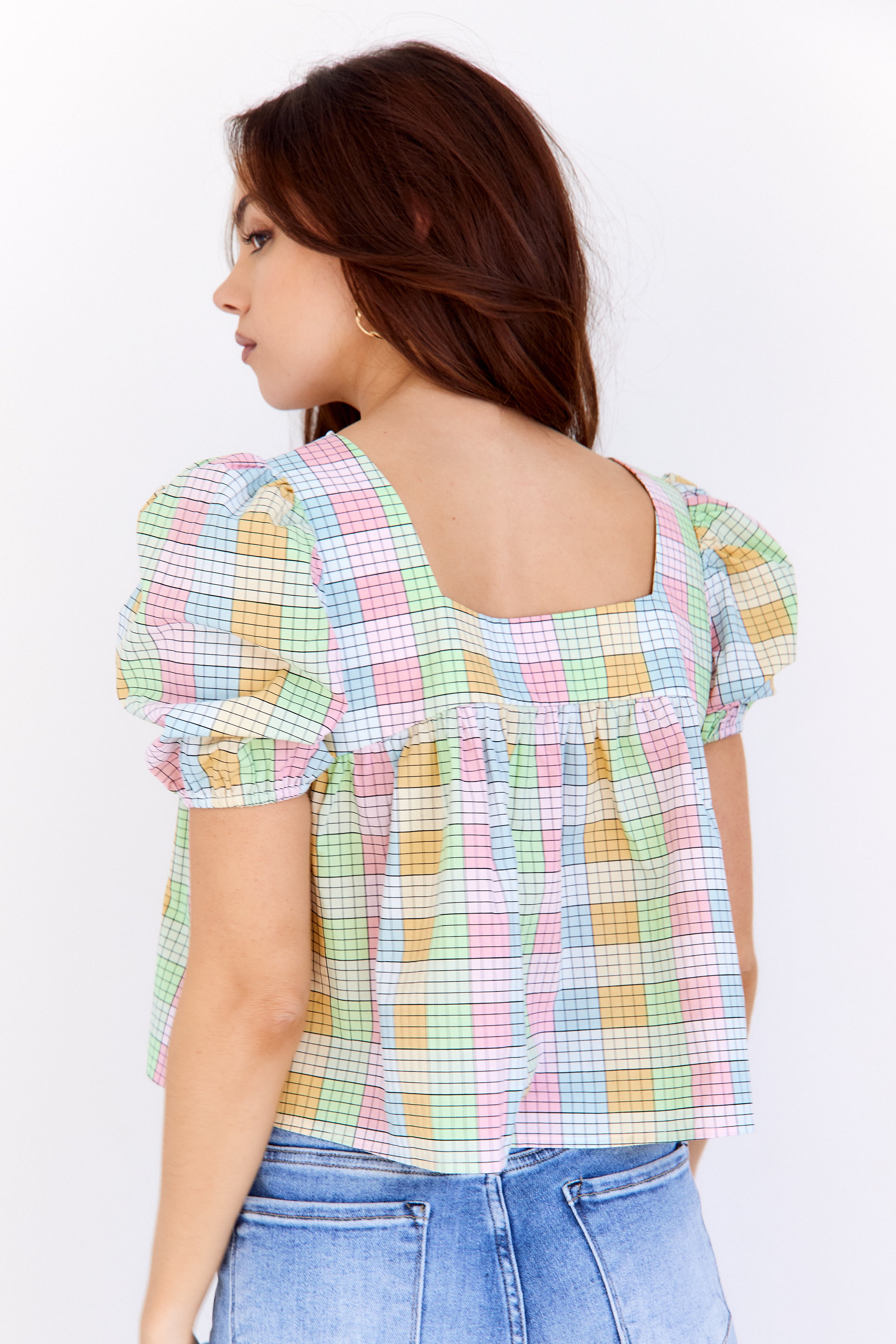 Valerie Multi Check Babydoll Top - fab'rik
