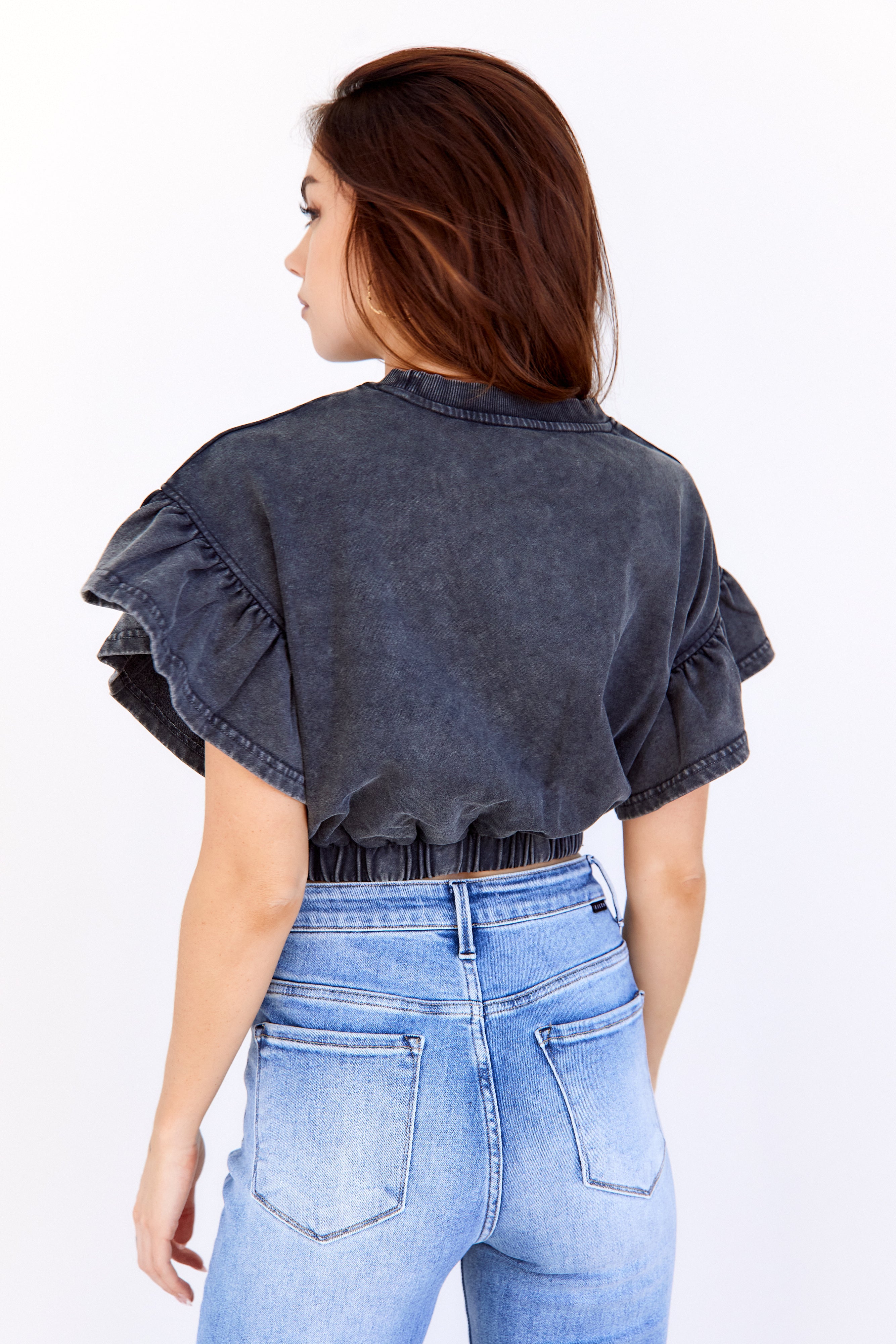Chelsea Washed Flutter Sleeve Top - fab'rik