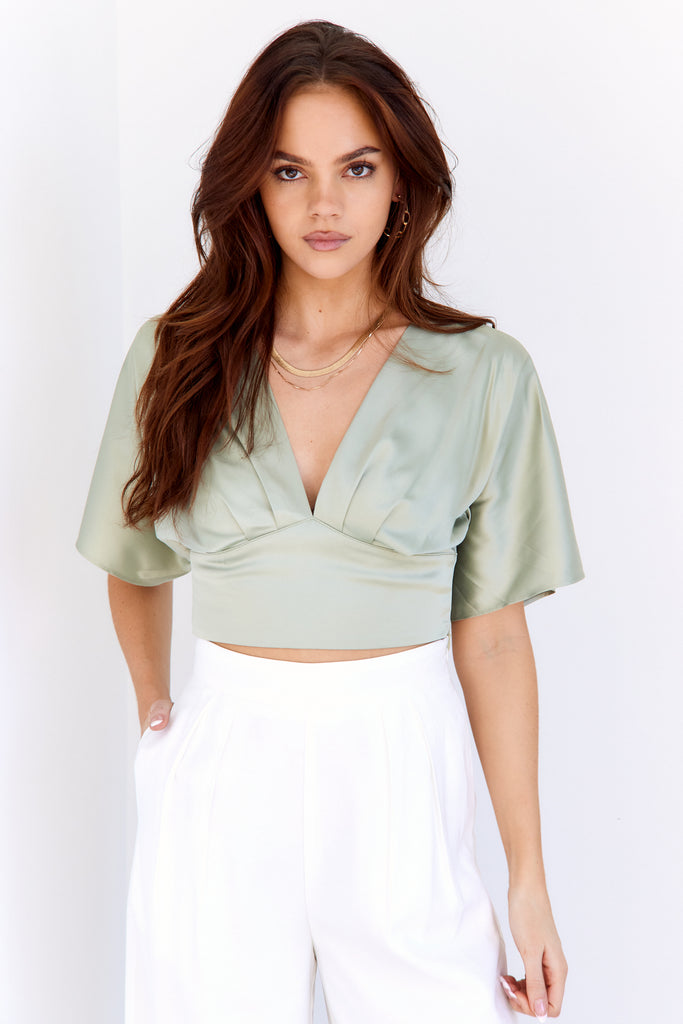 Alice Plunge Neck Tie Back Top - fab'rik