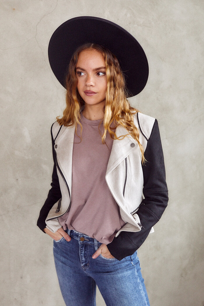 SALE - Ivy Knit Sleeve Faux Suede Jacket - fab'rik