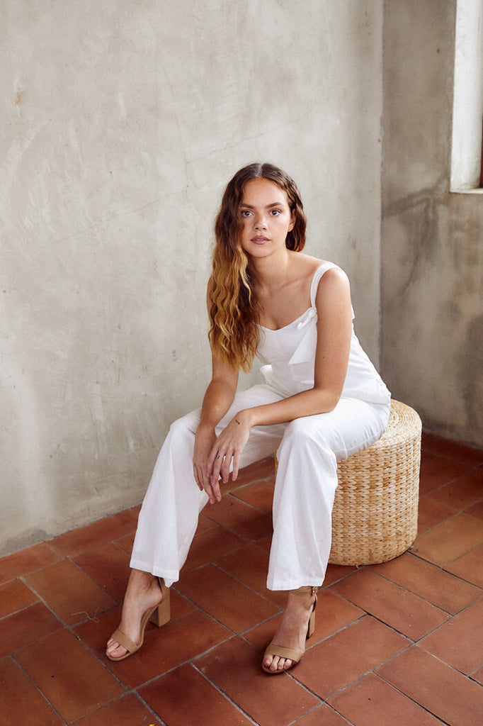 SALE - Meghan Knot Detail Linen Jumpsuit - fab'rik