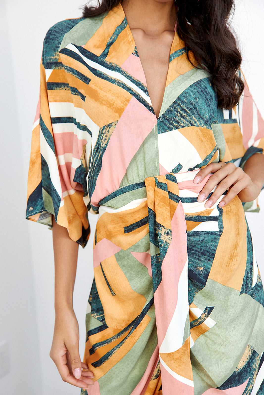 Crosby Printed Kimono Sleeve Midi Dress - fab'rik