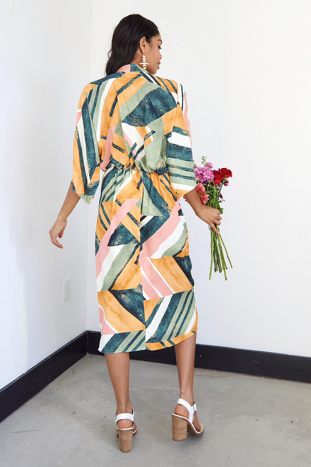 Crosby Printed Kimono Sleeve Midi Dress - fab'rik