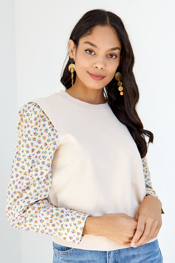 SALE - Powell Woven Sleeve Sweatshirt - fab'rik