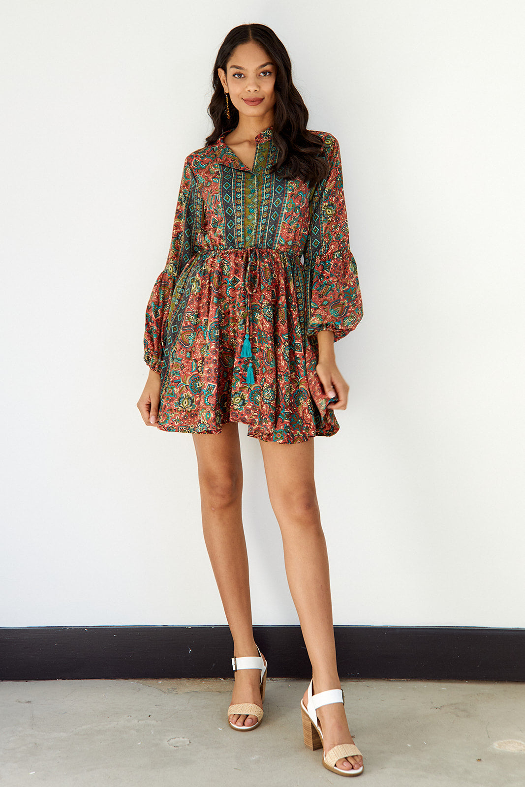 Hilarie Printed Tie Waist Mini Dress - fab'rik