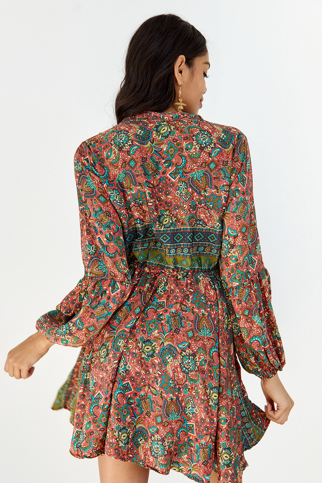 Hilarie Printed Tie Waist Mini Dress - fab'rik